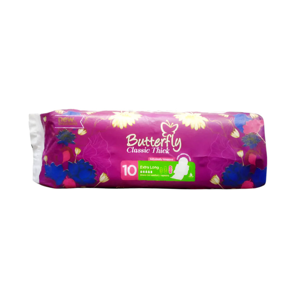 BUTTERFLY SANITARY PADS TICK WRAPPED EXTRA LONG 10PCS