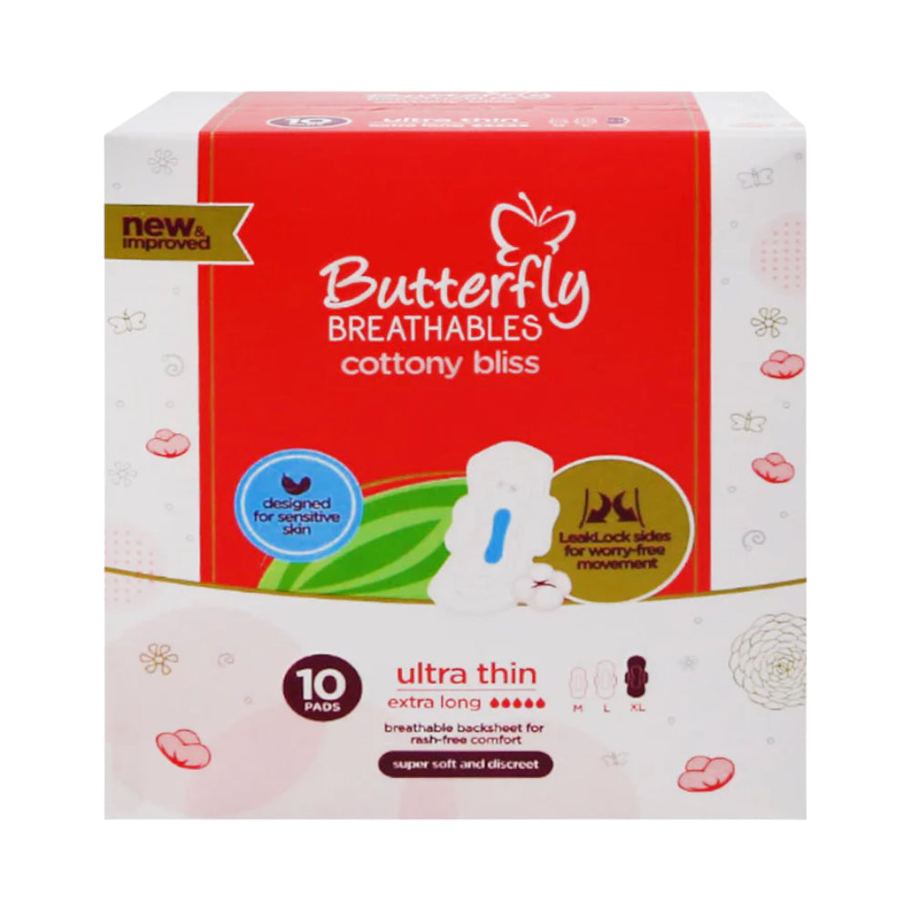 BUTTERFLY ULTRA THIN SANITARY NAPKINS COTTON EXTRA LARGE 10