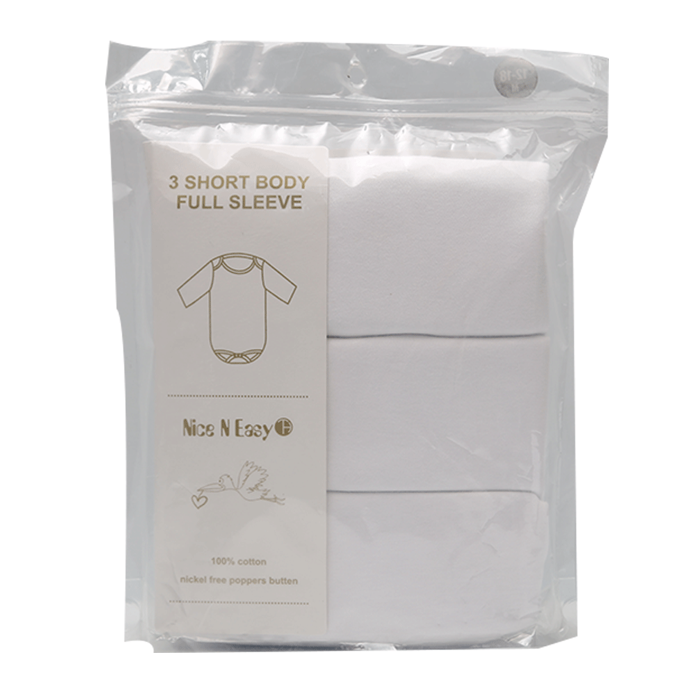 L/S BODY SUIT WHITE 3PC PACK NICE & EASY MW-20 12-18M HC-015