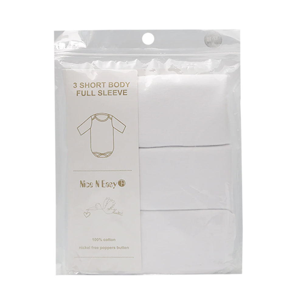 L/S BODY SUIT WHITE 3PC PACK NICE & EASY MW-20 9-12M HC-015