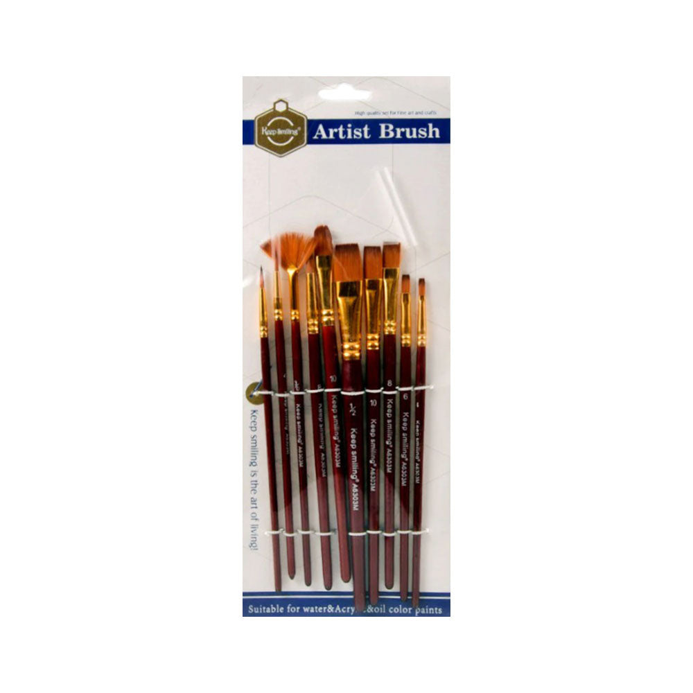 A6303M KEEP SMILING ARTIST BRUSH 10PC MULTI SHAPE A.M