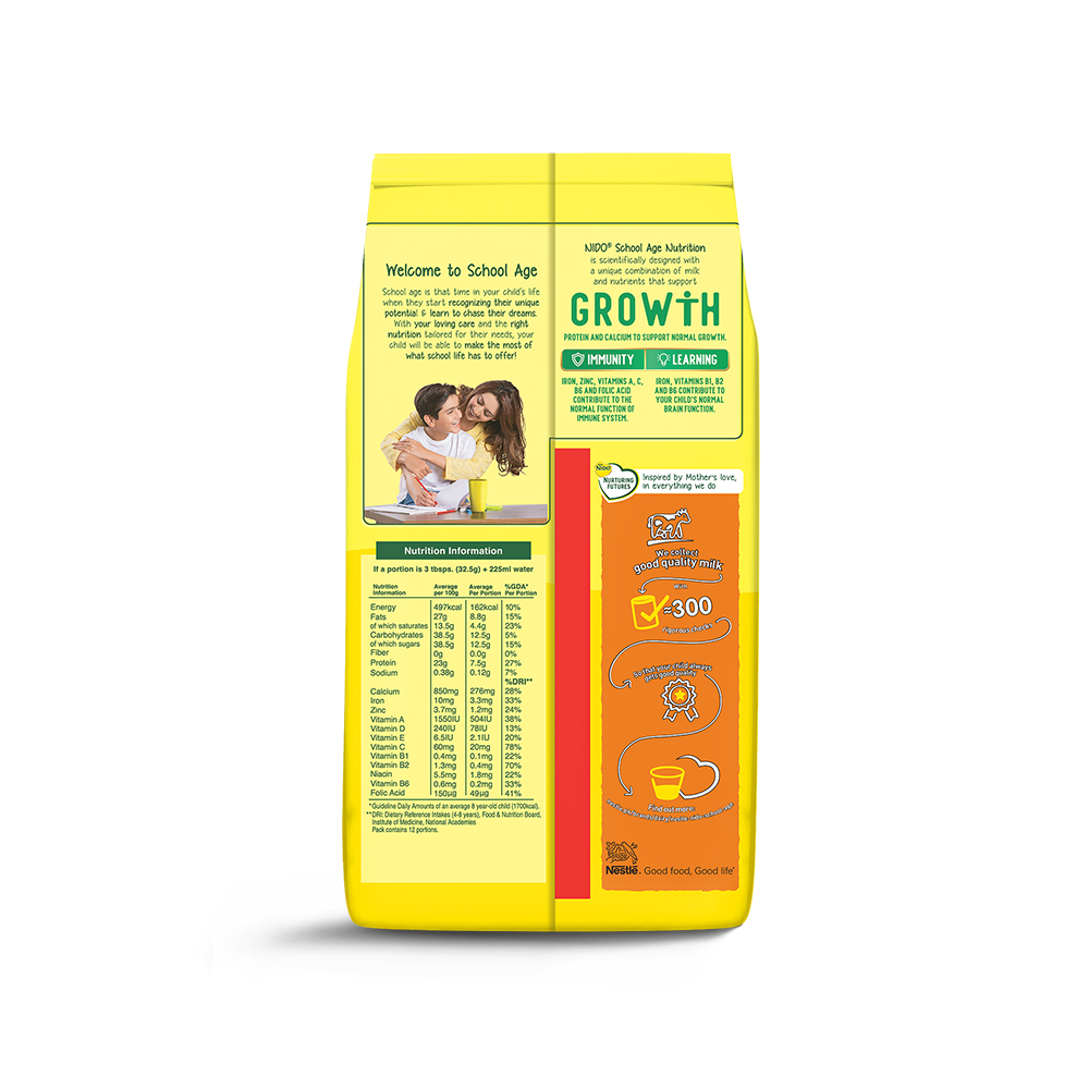 NESTLE NIDO MILK POWDER SCHOOL AGE GROWTH POUCH 390 GM