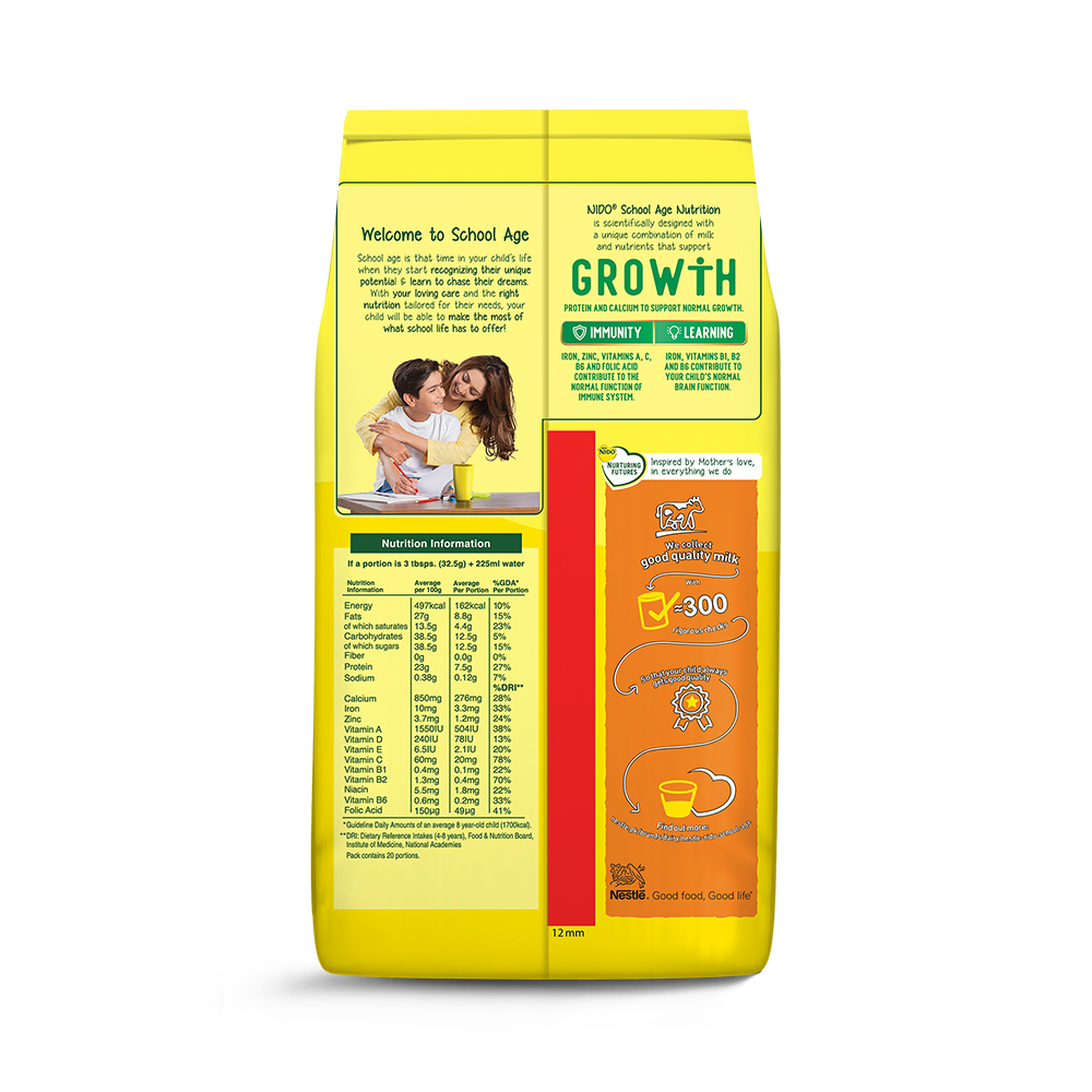 NESTLE NIDO MILK POWDER SCHOOL AGE GROWTH POUCH 650 GM