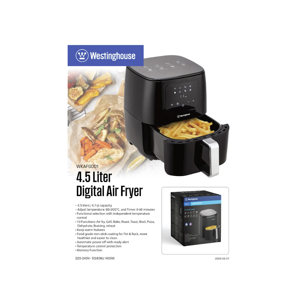 WESTINGHOUSE AIR FRYER DIGITAL 4.5LTR WKAAFG001