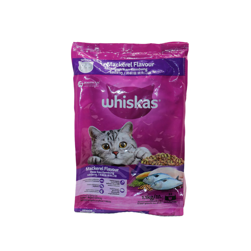 WHISKAS CAT FOOOD 7+ YEAR MACKEREL 1.1 KG