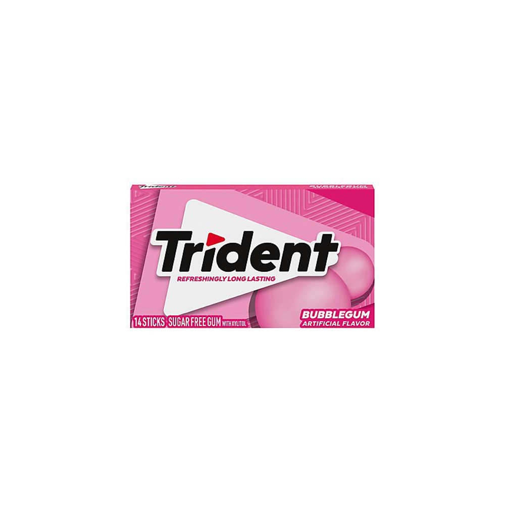 TRIDENT BUBBLE GUM PINK SUGAR FREE 14 STICKS