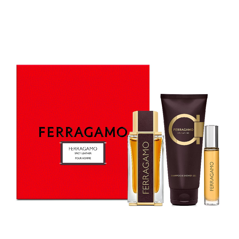 SALVATORE FERRAGAMO SPICY LEATHER POUR HOMME 3PC SET