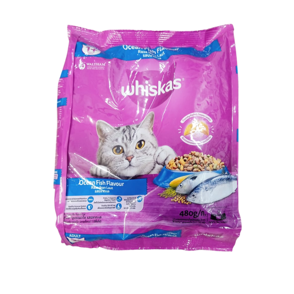 WHISKAS CAT FOOD ADULT OCEAN FISH 1+YEAR 480 GM