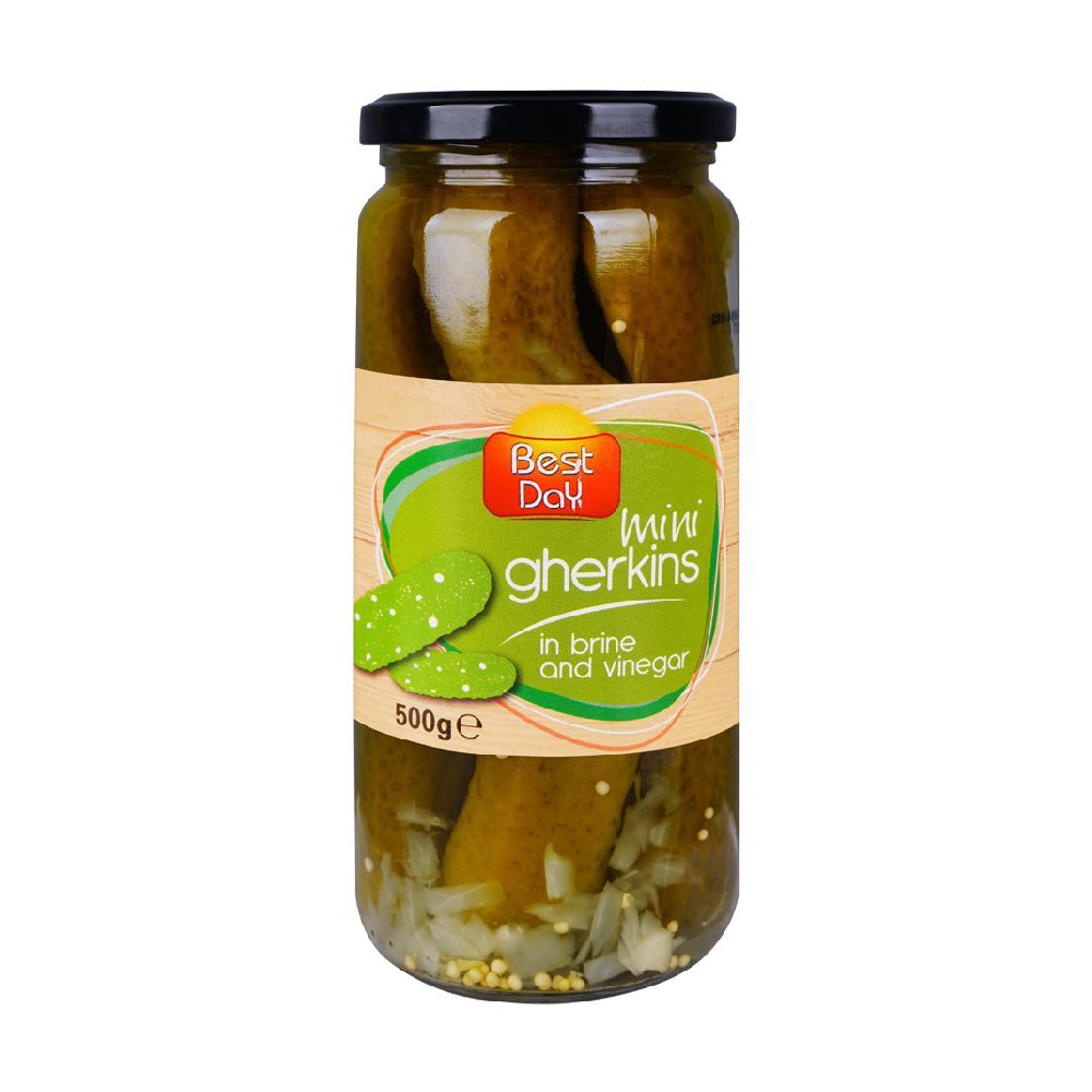 BEST DAY MINI GHERKINS IN BRINE AND VINEGAR 500 GM