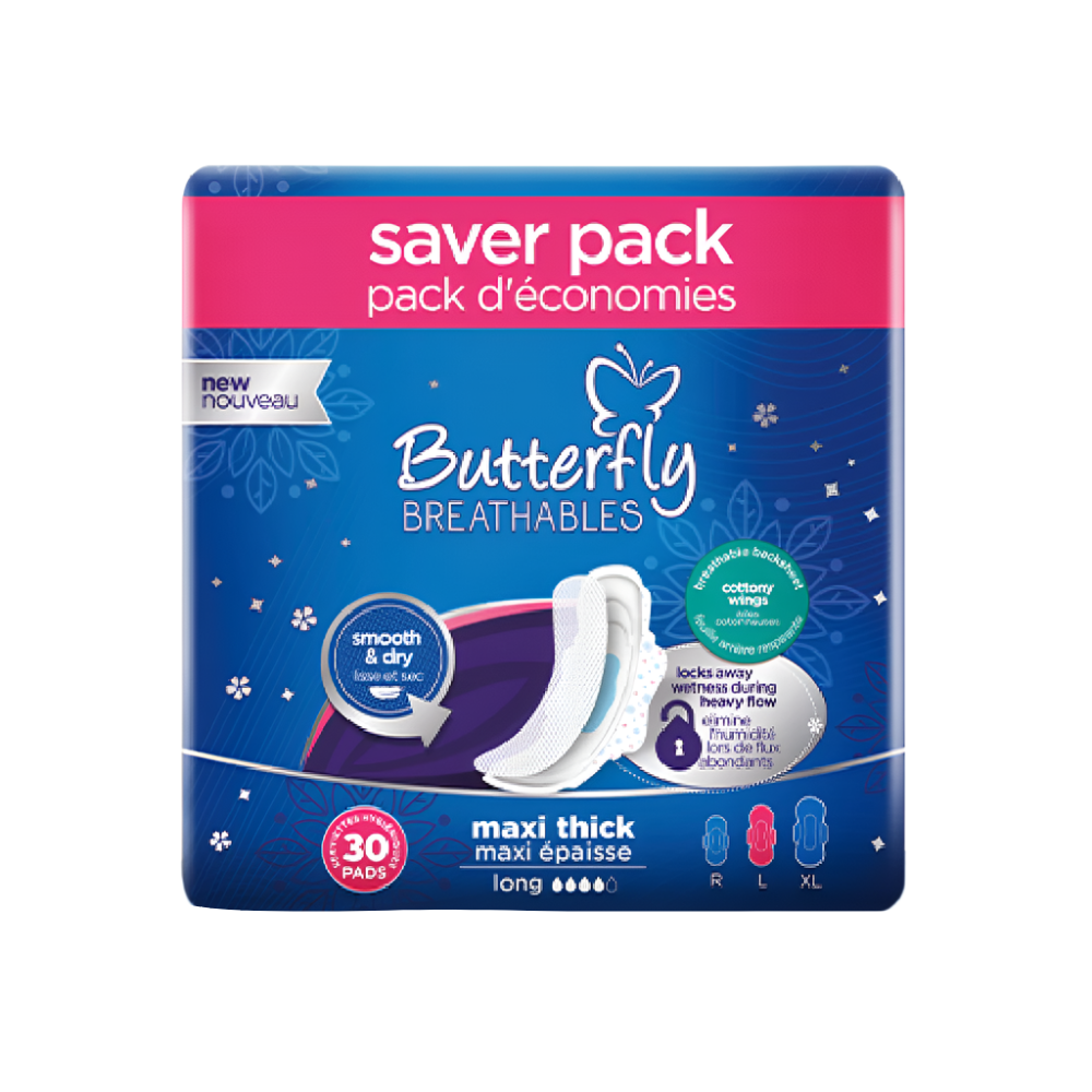 BUTTERFLY BREATHABLES MAXI THICK LONG TRIO PACK 30 PCS