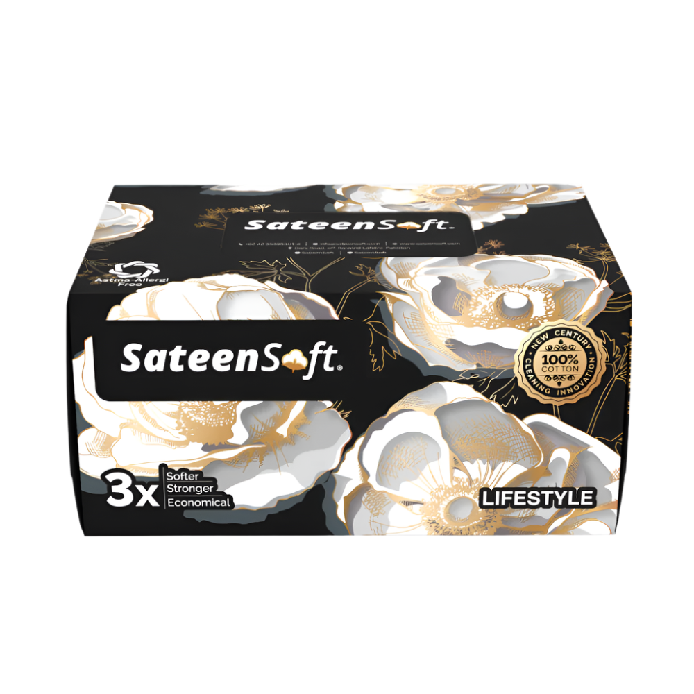 SATEENSOFT LIFESTYLE BLACK PREMIUM COTTON DRY TISSUE WIPES B