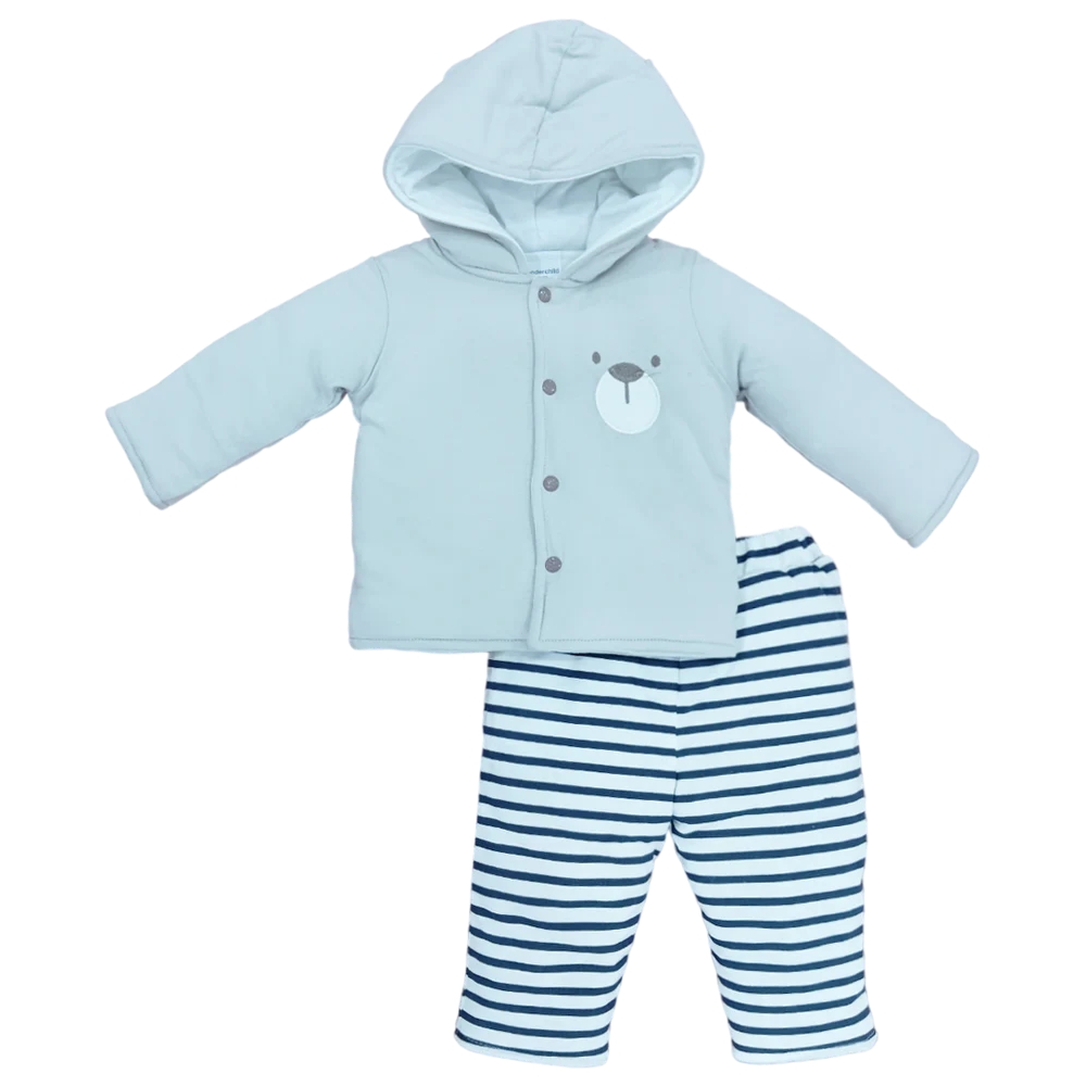 BOYS L/S 2PC QUILTED PAJAMA SUIT HOODED MZW-24 0-3M 241-012