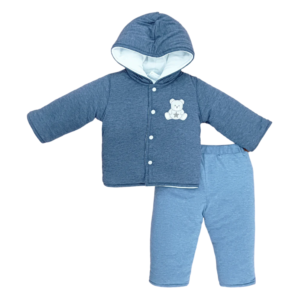 BOYS L/S 2PC QUILTED PAJAMA SUIT HOODED MZW-24 0-3M 241-018