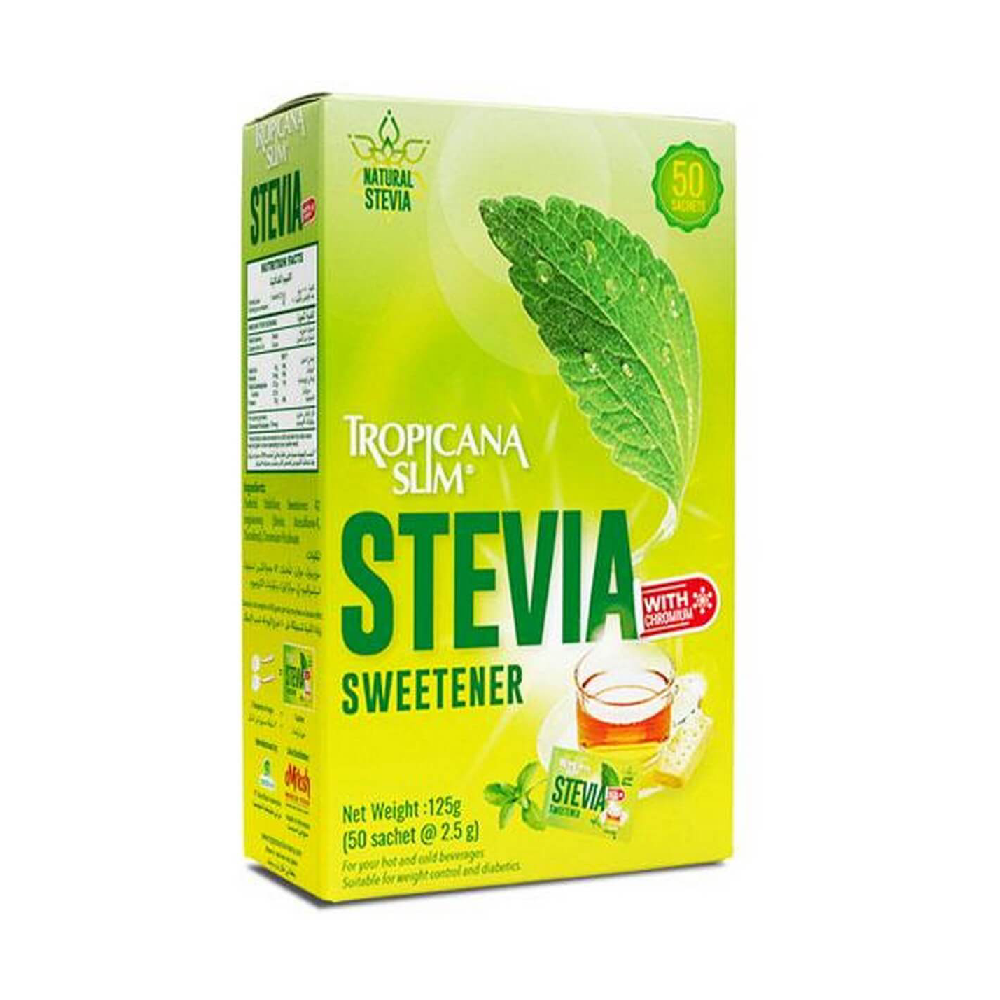 TROPICANA SLIM STEVIA SWEETNER W CHROMIUM 50 SACHETS 125 GM