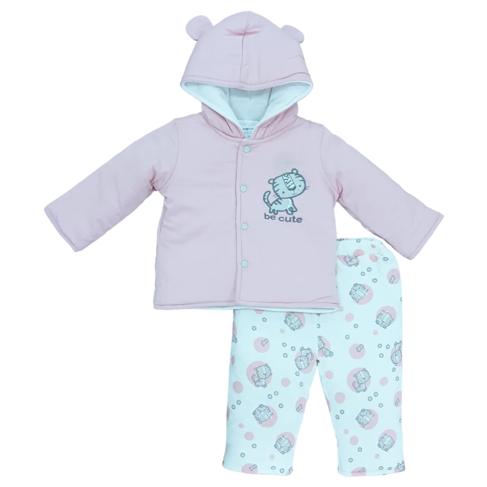 GIRLS L/S 2PC QUILTED PAJAMA SUIT HOODED MZW-24 0-3M 241-024