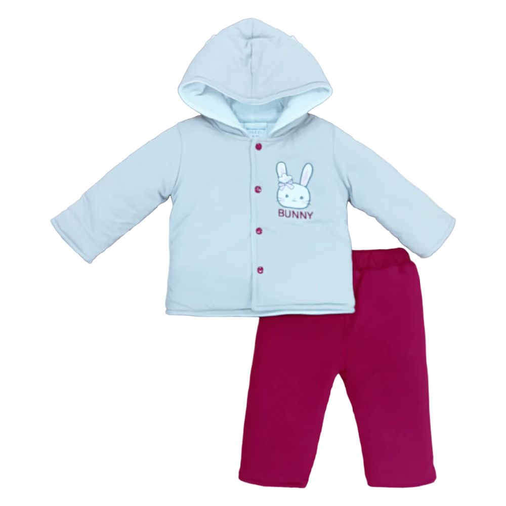GIRLS L/S 2PC QUILTED PAJAMA SUIT HOODED MZW-24 0-3M 030