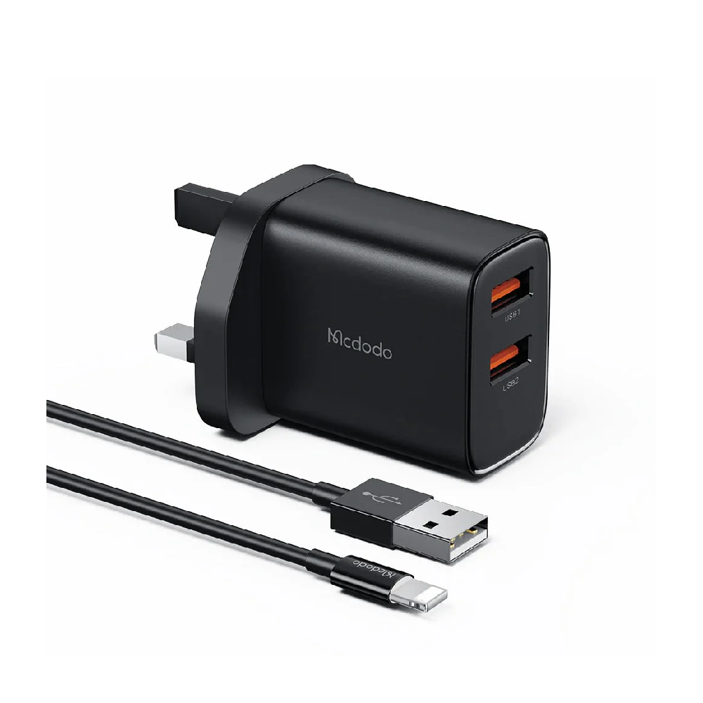 12W Dual USB Charger with Lightning Cable