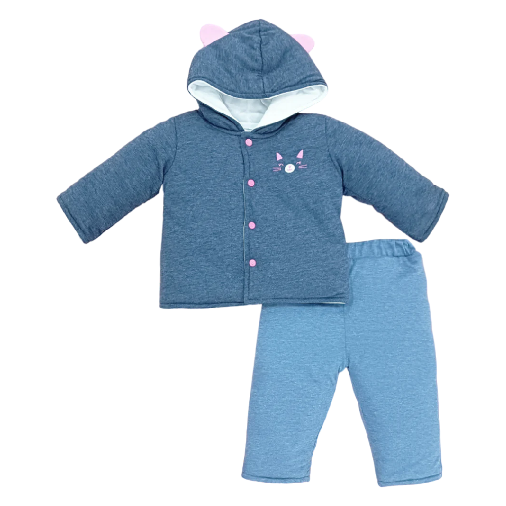 GIRLS L/S 2PC QUILTED PAJAMA SUIT HOODED MZW-24 0-3M 036