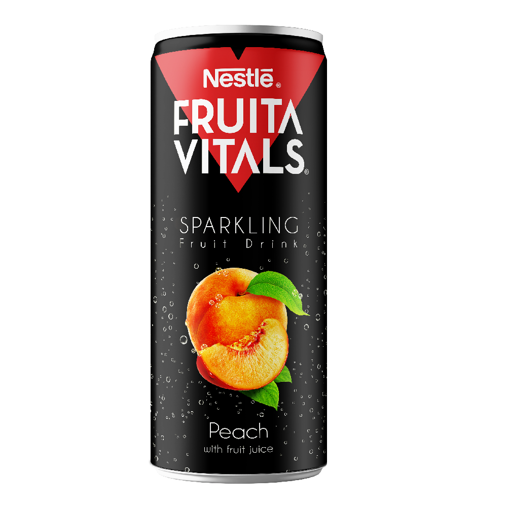 NESTLE FRUITA VITALS SPARKLING FRUIT DRINK PEACH CAN 250ML