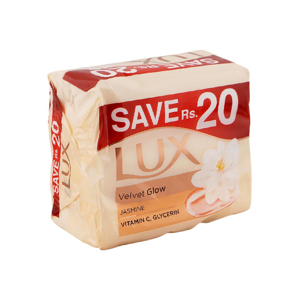 LUX SOAP VELVET GLOW JASMINE SAVE RS.20 TRIO PACK 3X128GM