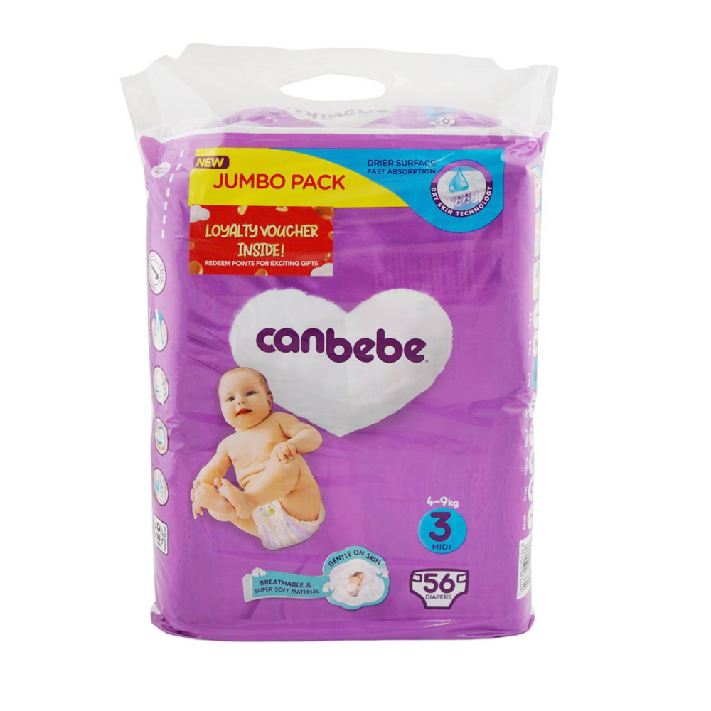 CANBEBE DIAPER NEW JUMBO MIDI NO3 56PCS 9-4KG