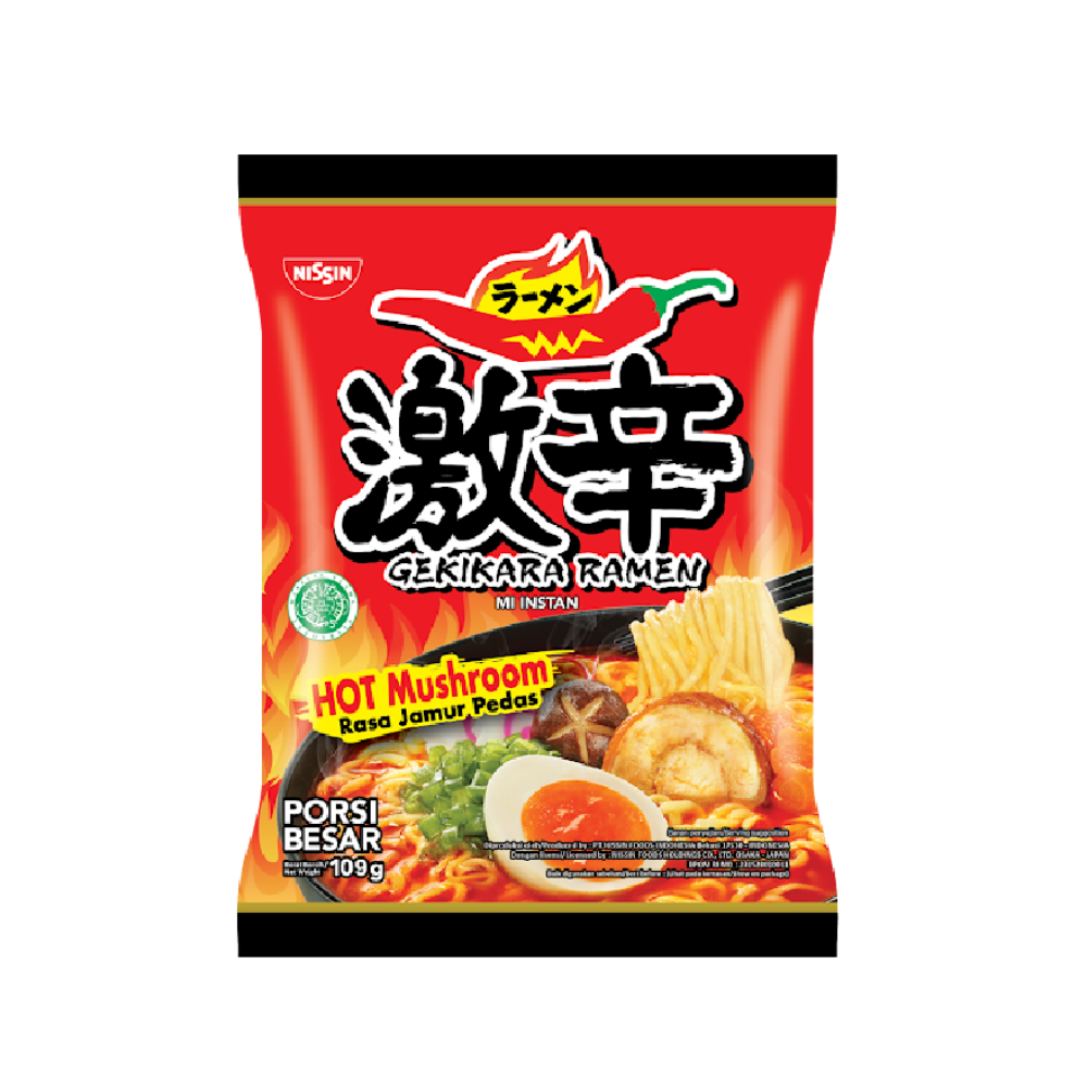 NISSIN GEKIKARA RAMEN NOODLES HOT MUSHROOM 109 GM