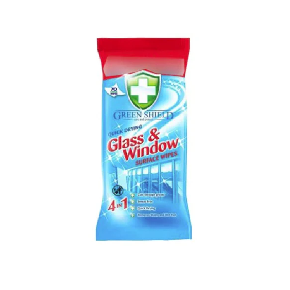 GREEN SHIELD WIPES GLASS AND WINDOW SURFACE 70PC