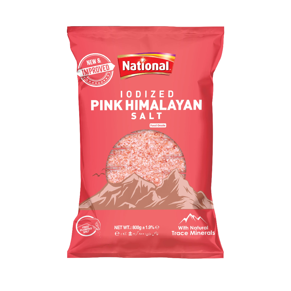 NATIONAL IODIZED PINK HIMALAYAN SALT 800 GM POUCH
