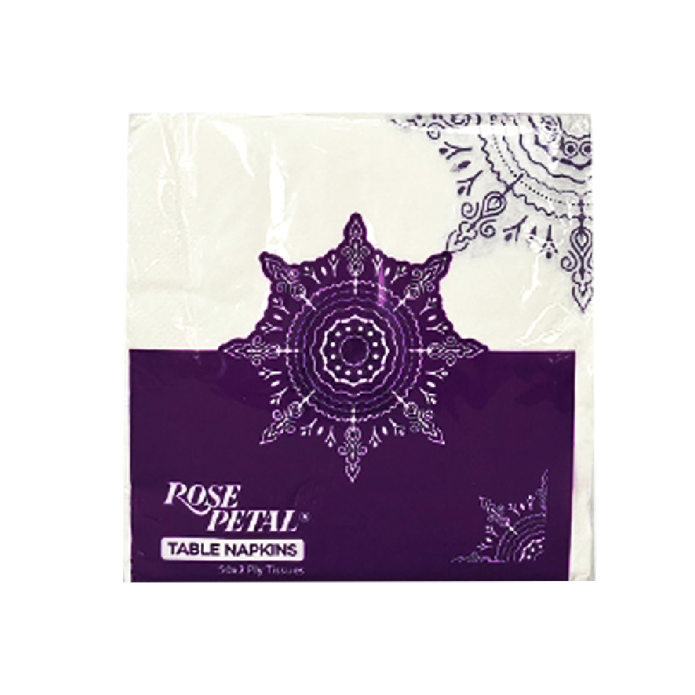 ROSE PETAL TABLE NAPKINS WHITE 50X2 PLY