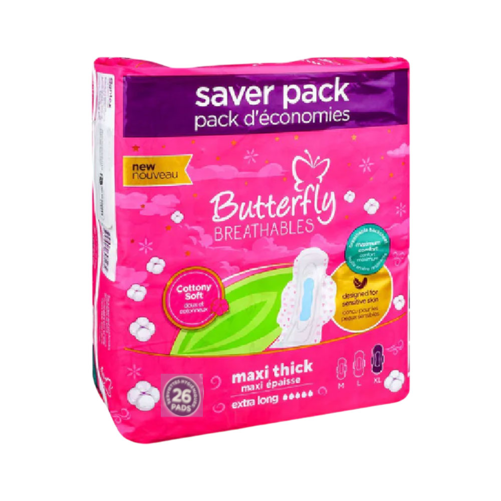 BUTTERFLY BREATHABLES MAXI THICK EXTRA LONG 26 PADS