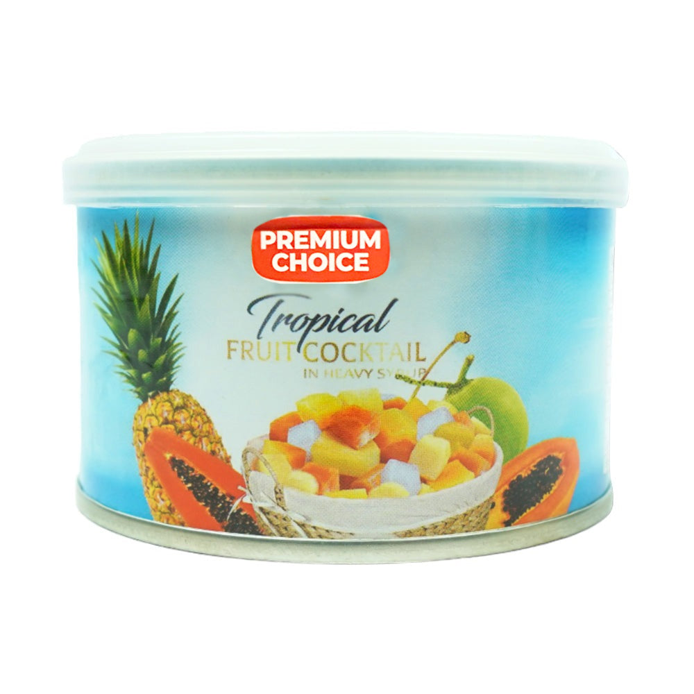 PREMIUM CHOICE FRUIT COCKTAIL TROPICAL HEAVY SYRUP TIN 227 GM