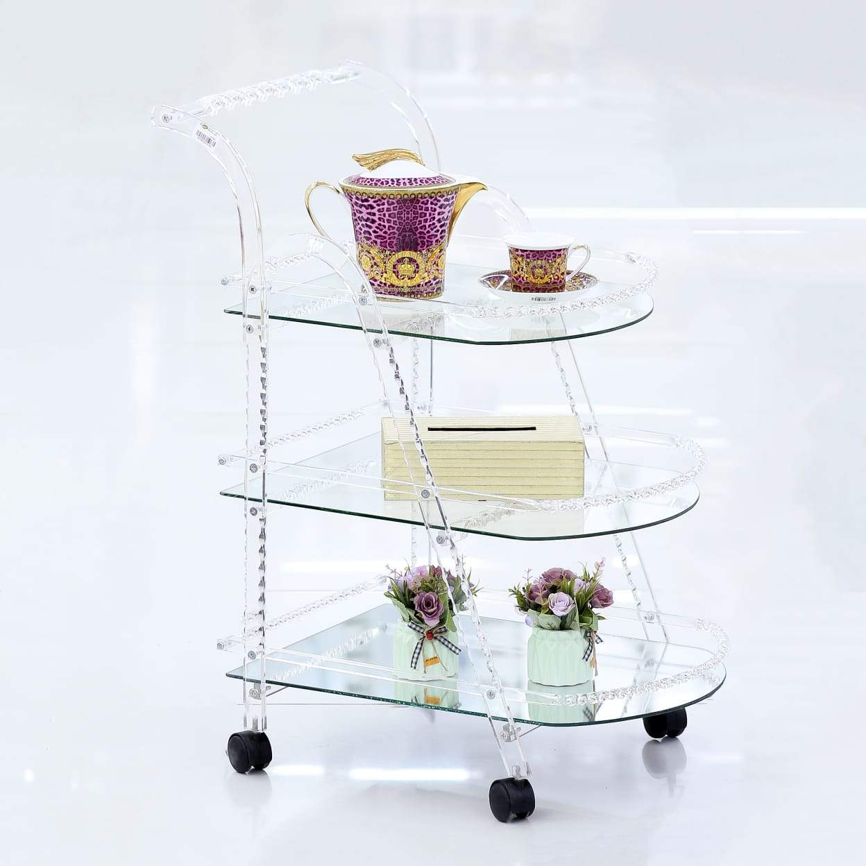 TEA TROLLEY ACRYLIC 3-SHELF 48 WHITE