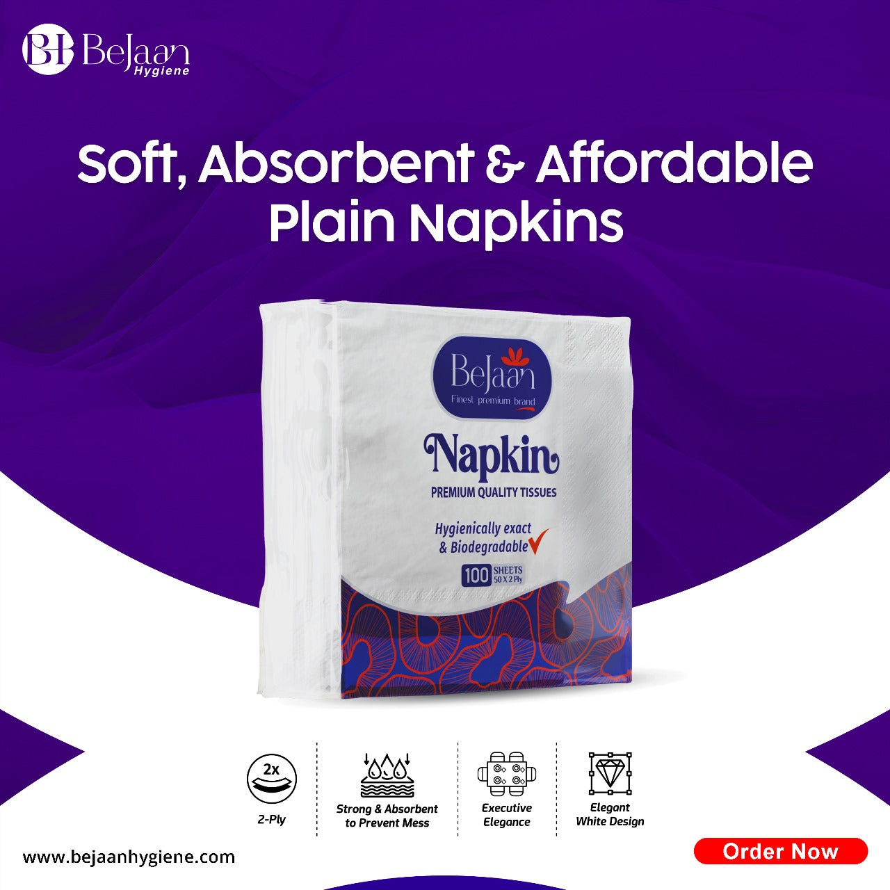 BE JAAN NAPKIN PLAIN 50X2 PLY