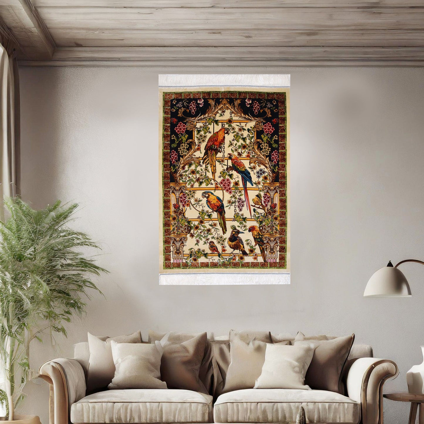 Pigeons of Love Supreme Fine Persian Silk Rug 2.5x4 Ft