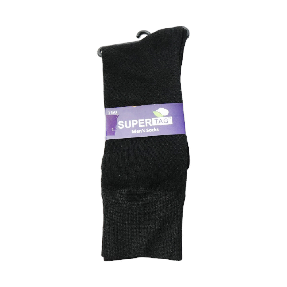 SUPER TAG LONG CREW SOCKS BLACK PLAIN 1PC HZ