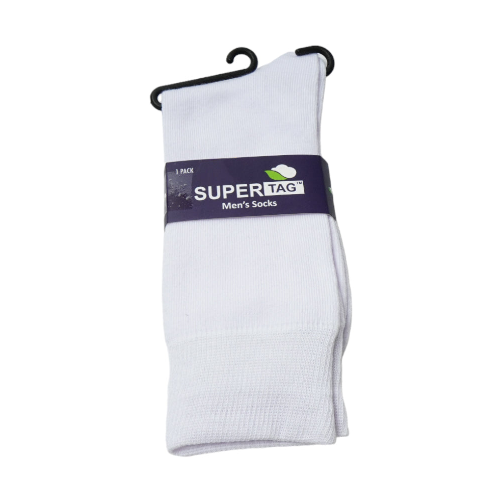SUPER TAG LONG CREW SOCKS WHITE PLAIN 1PC HZ