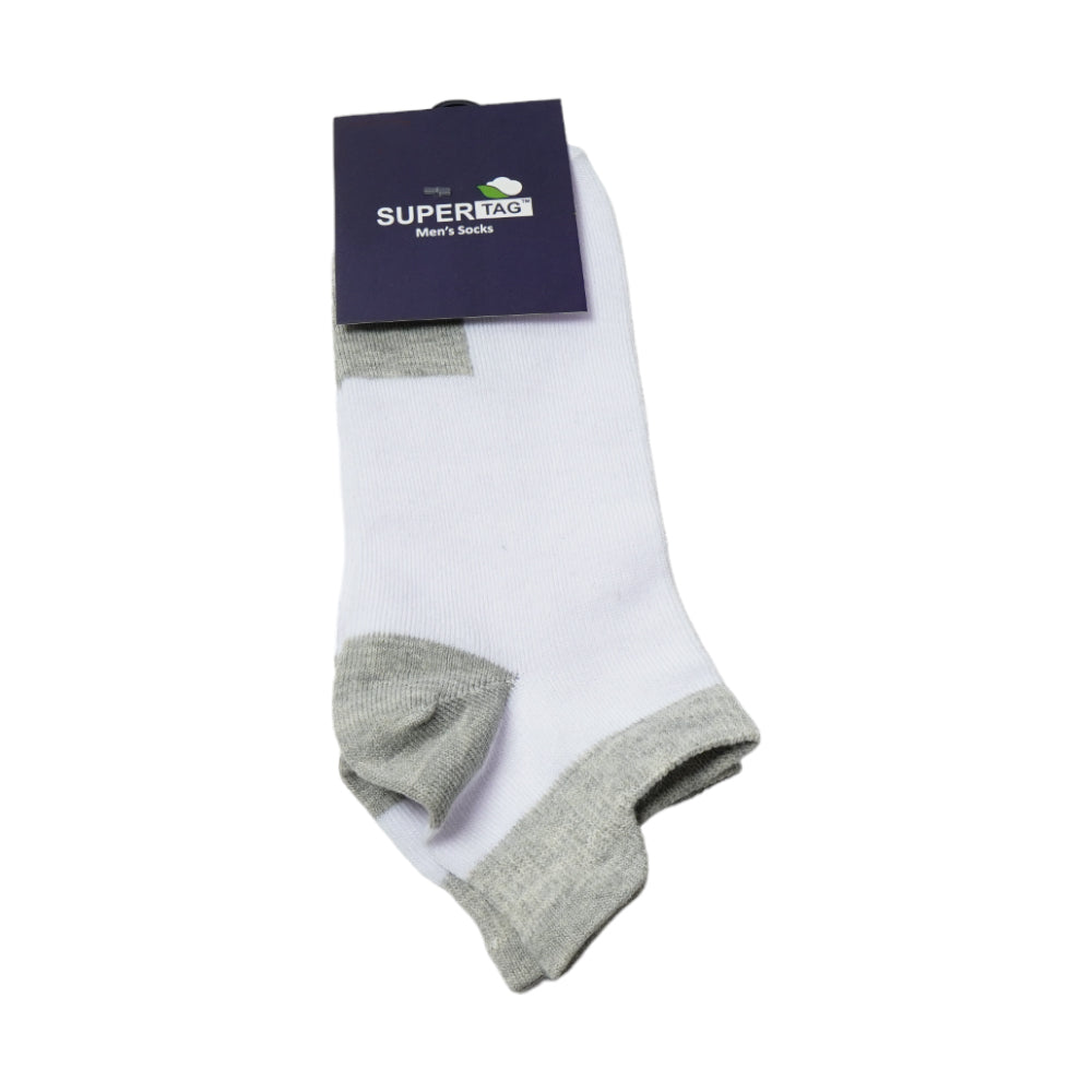 SUPER TAG SOCKS ANKLE WHT/GRY PLAIN 1PC HZ