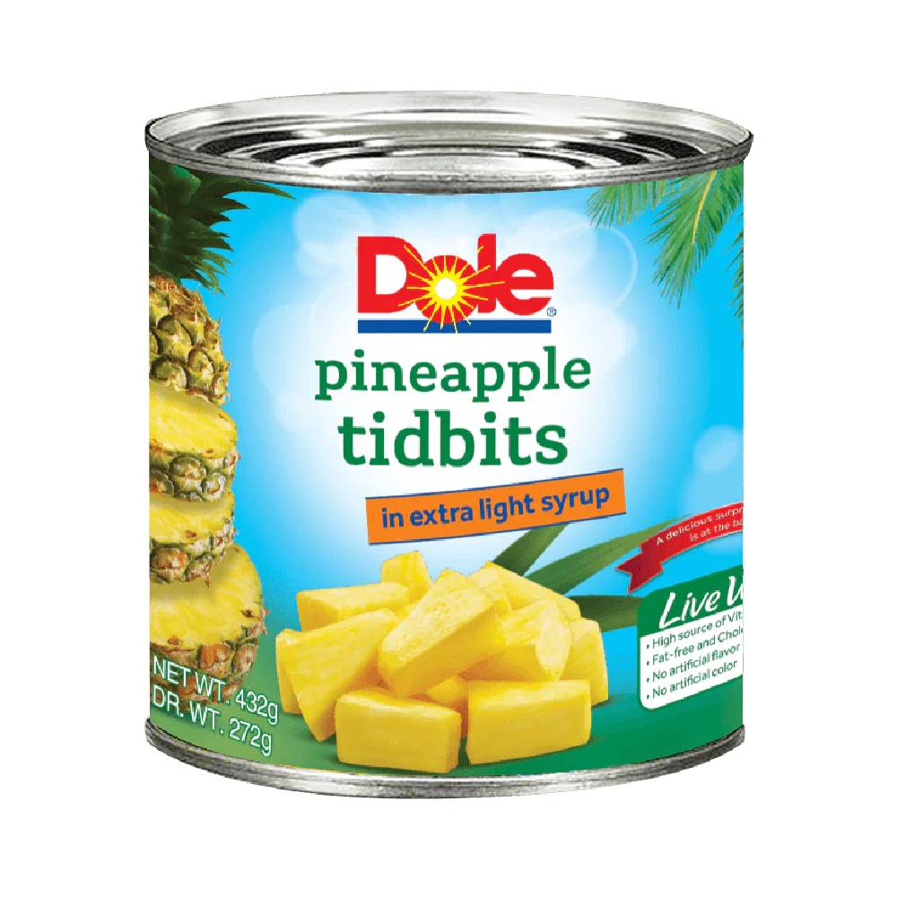DOLE PINEAPPLE TIDBITS TIN 432 GM