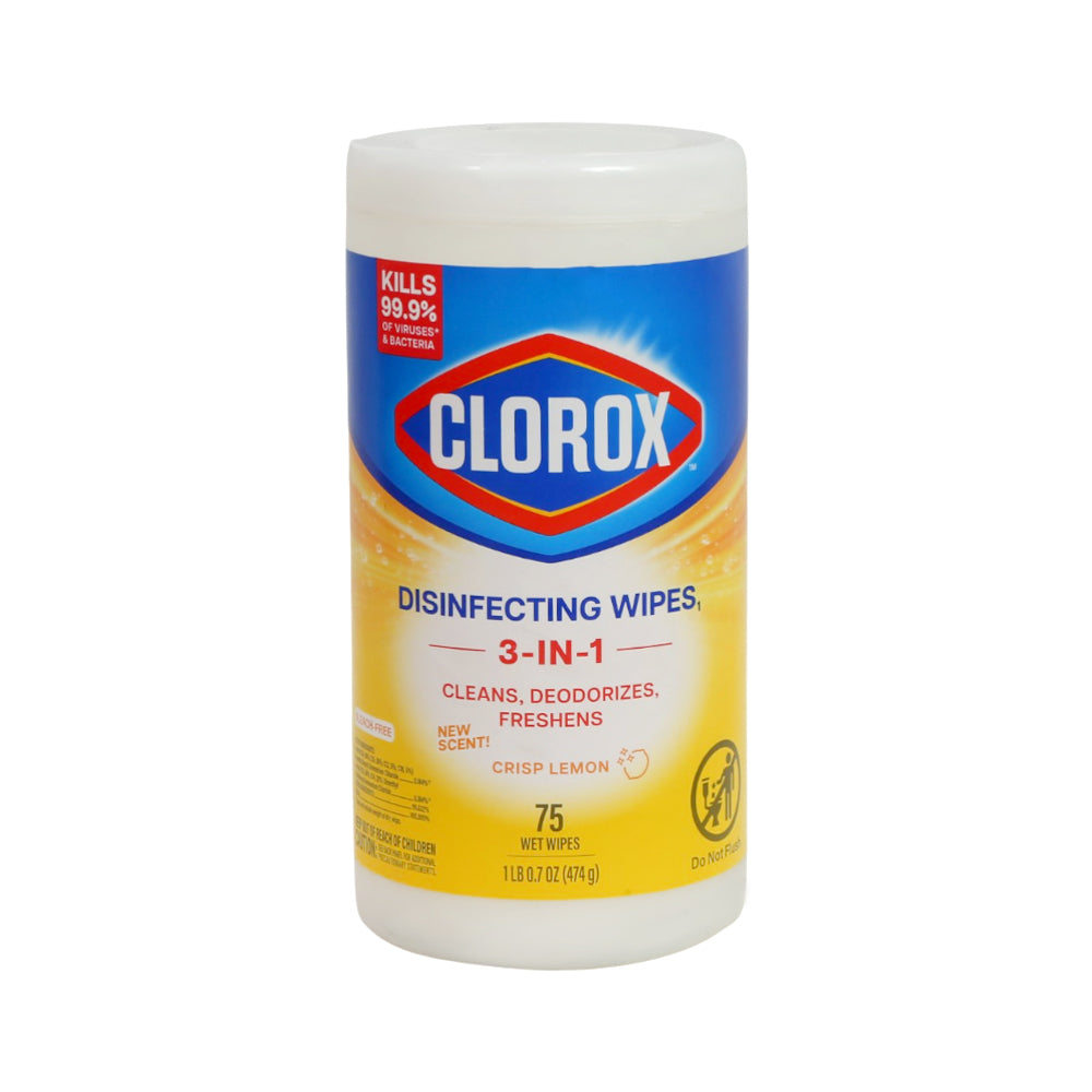 CLOROX WIPES DISINFECTING 3IN1 CRISP LEMON 75S 474 GM
