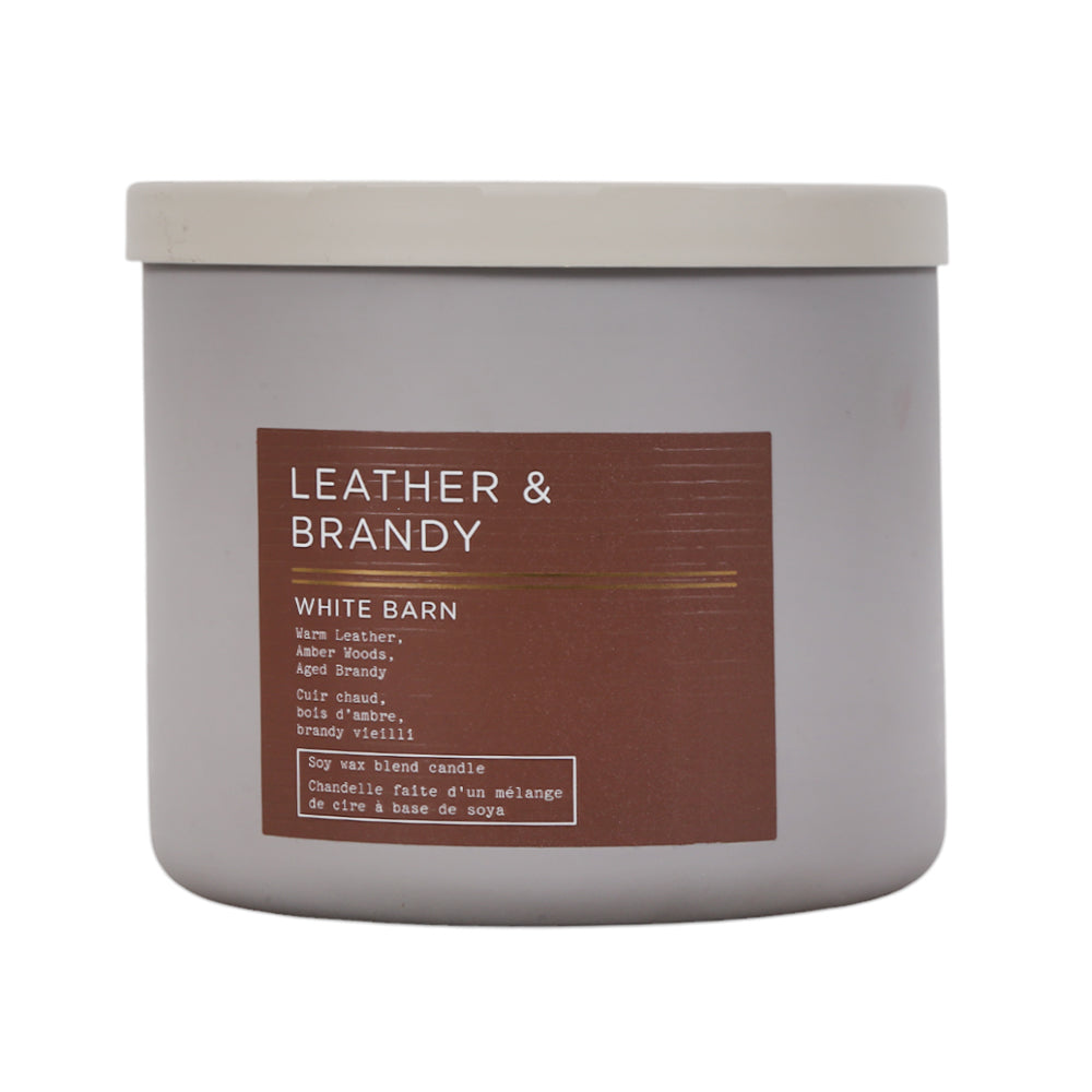 BBW CANDLE 3 WICK LEATHER & BRANDY 411 G