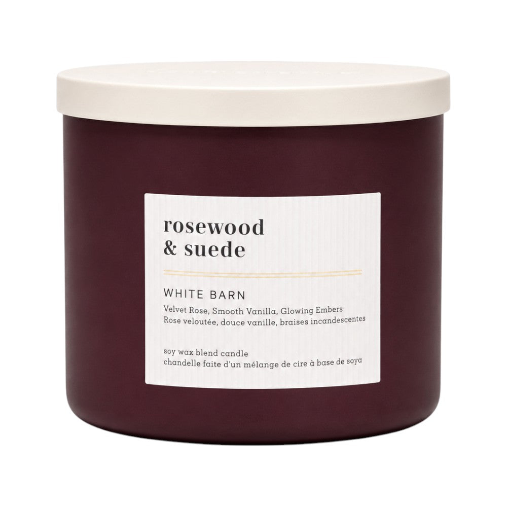 BATH & BODY WORKS ROSEWOOD & SUEDE CANDLE 3 WICK 411 GM