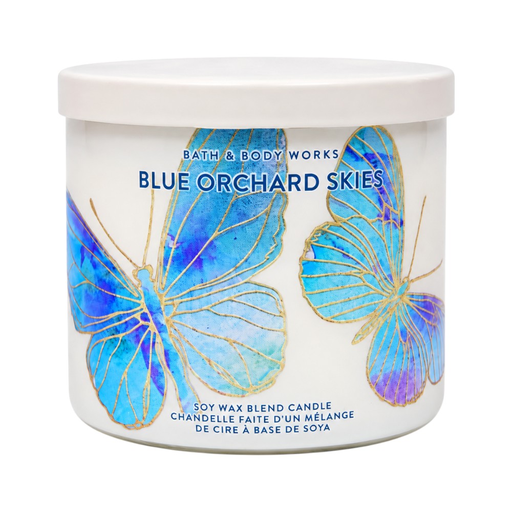 BATH & BODY WORKS BLUE ORCHARD SKIES CANDLE 3 WICK 411 GM