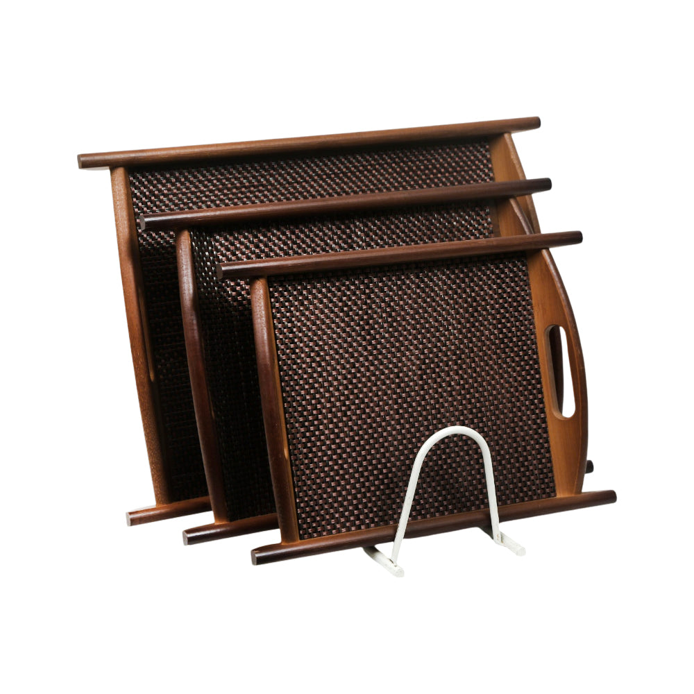 TRAY SET 3PC WOODEN DARK OLD STYLE WITH INNER 8-6/7995