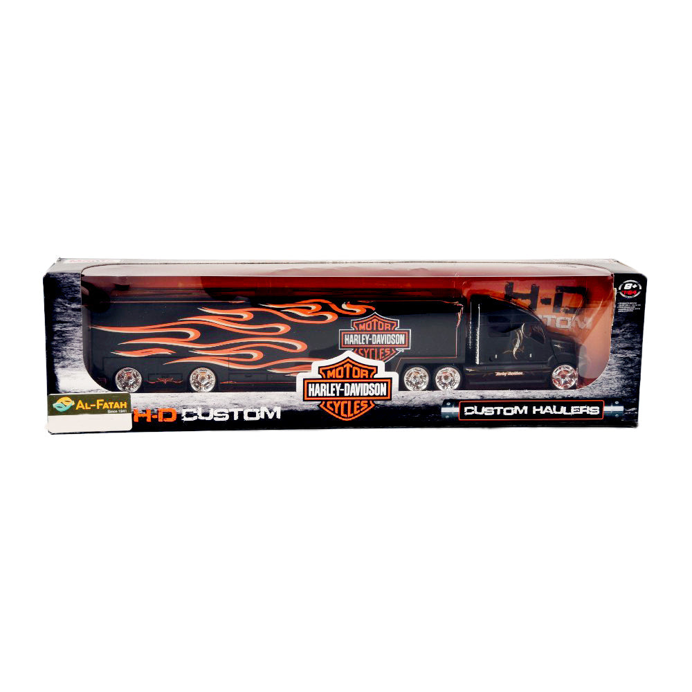 Harley Davidson Custom Hauler [1:64 scale in Black/Orange Flame Harley Davidson Custom Hauler [1:64 scale in Black/Orange Flame