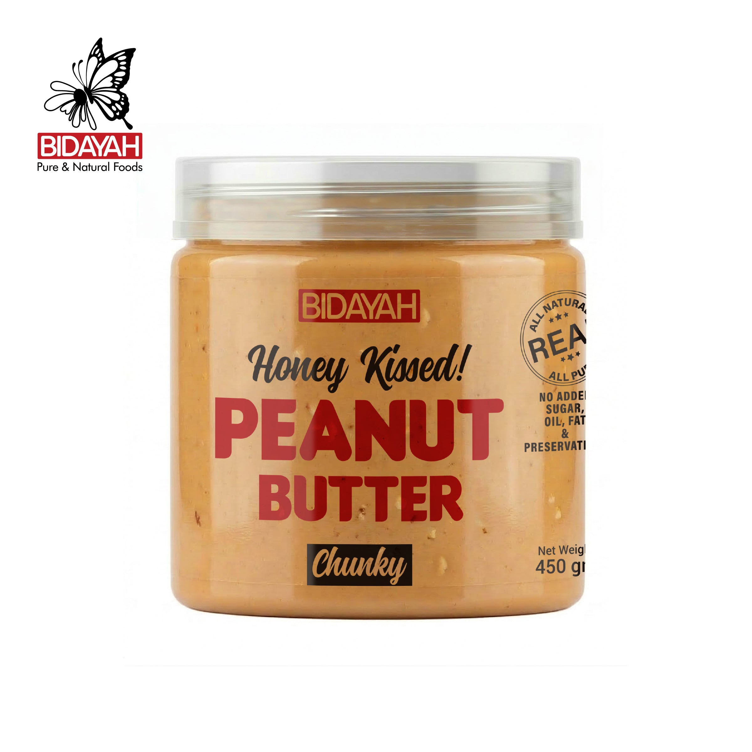 BIDAYAH PURE & NATURAL HONEY KISSED CHUNKY PEANUT BUTTER 450 GM