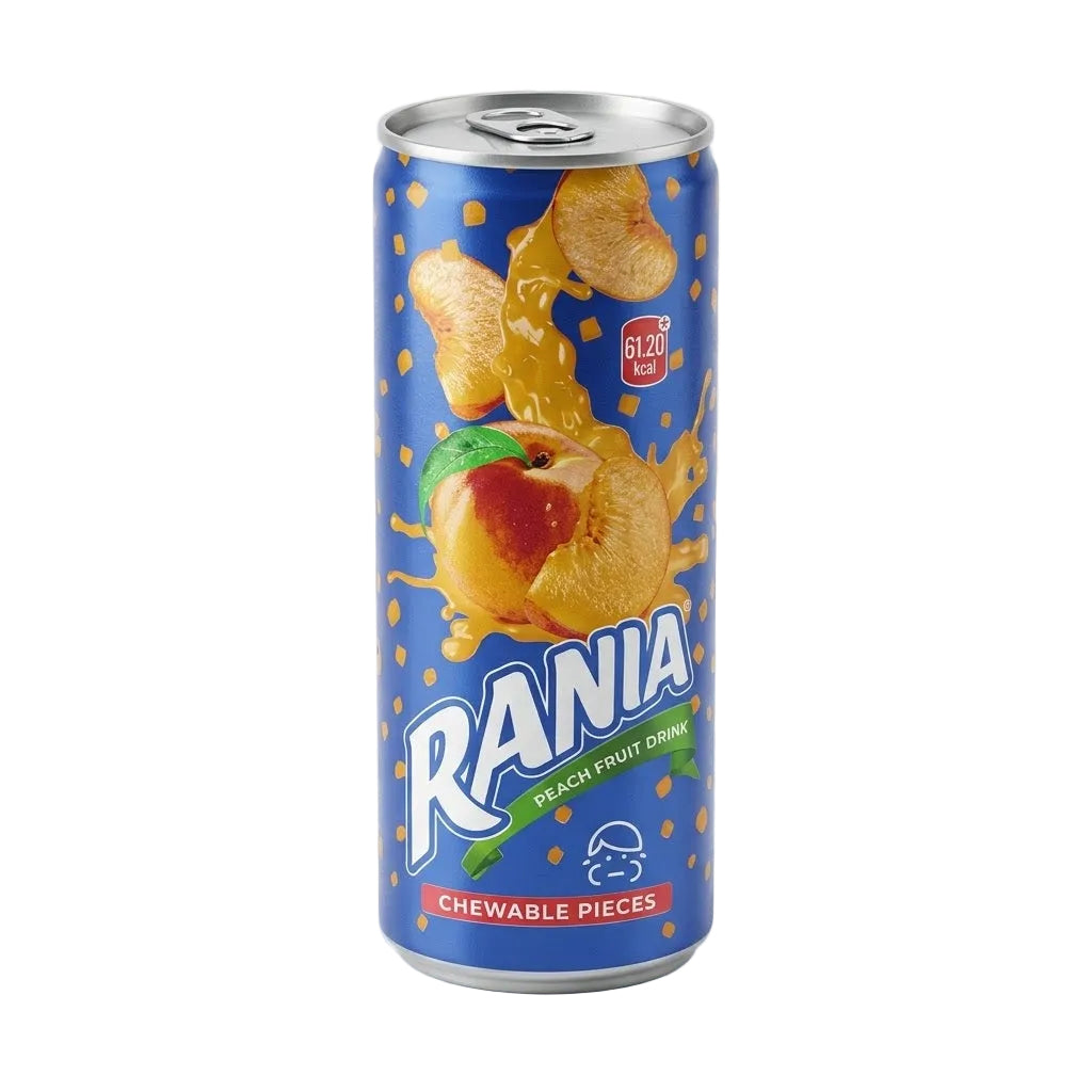 RANIA DRINK PEACH FRUIT CHEWABLE PIECES TIN 250 ML