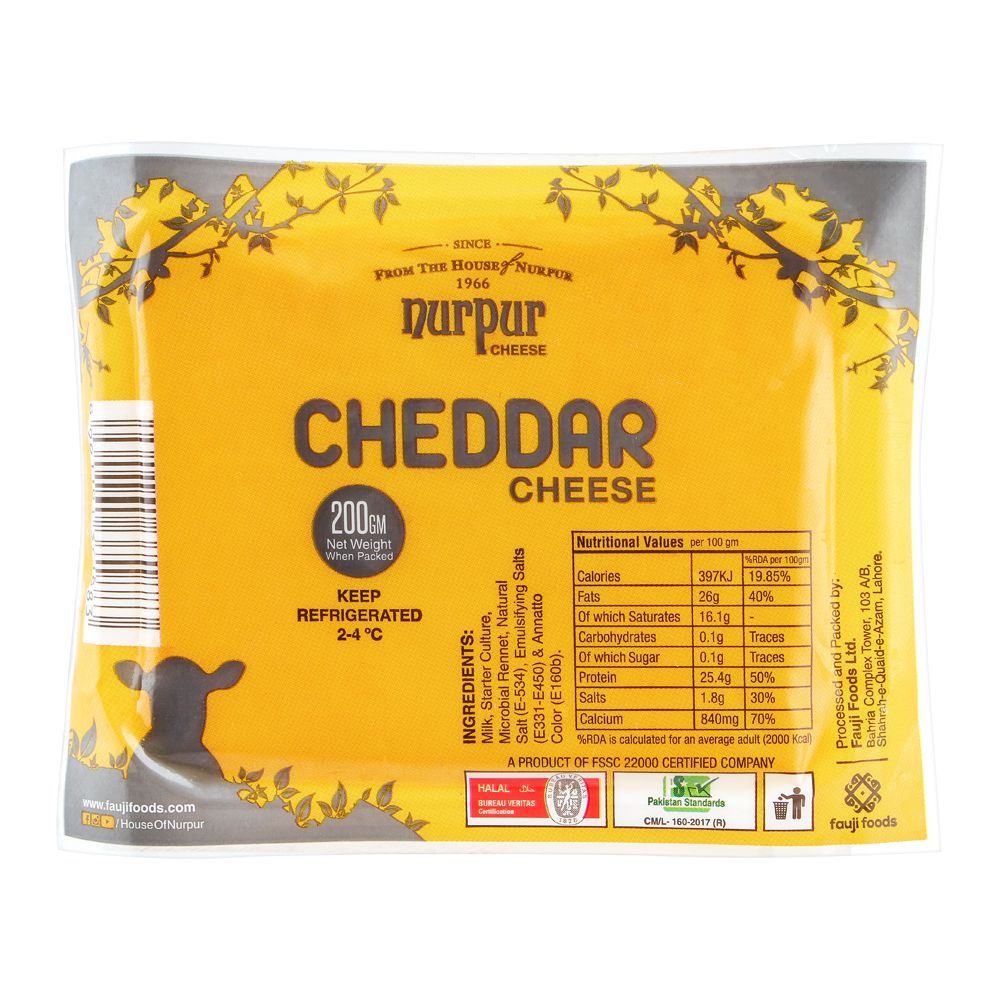 NURPUR CHEDDAR CHEESE BLOCK 200GM – Al-Fatah