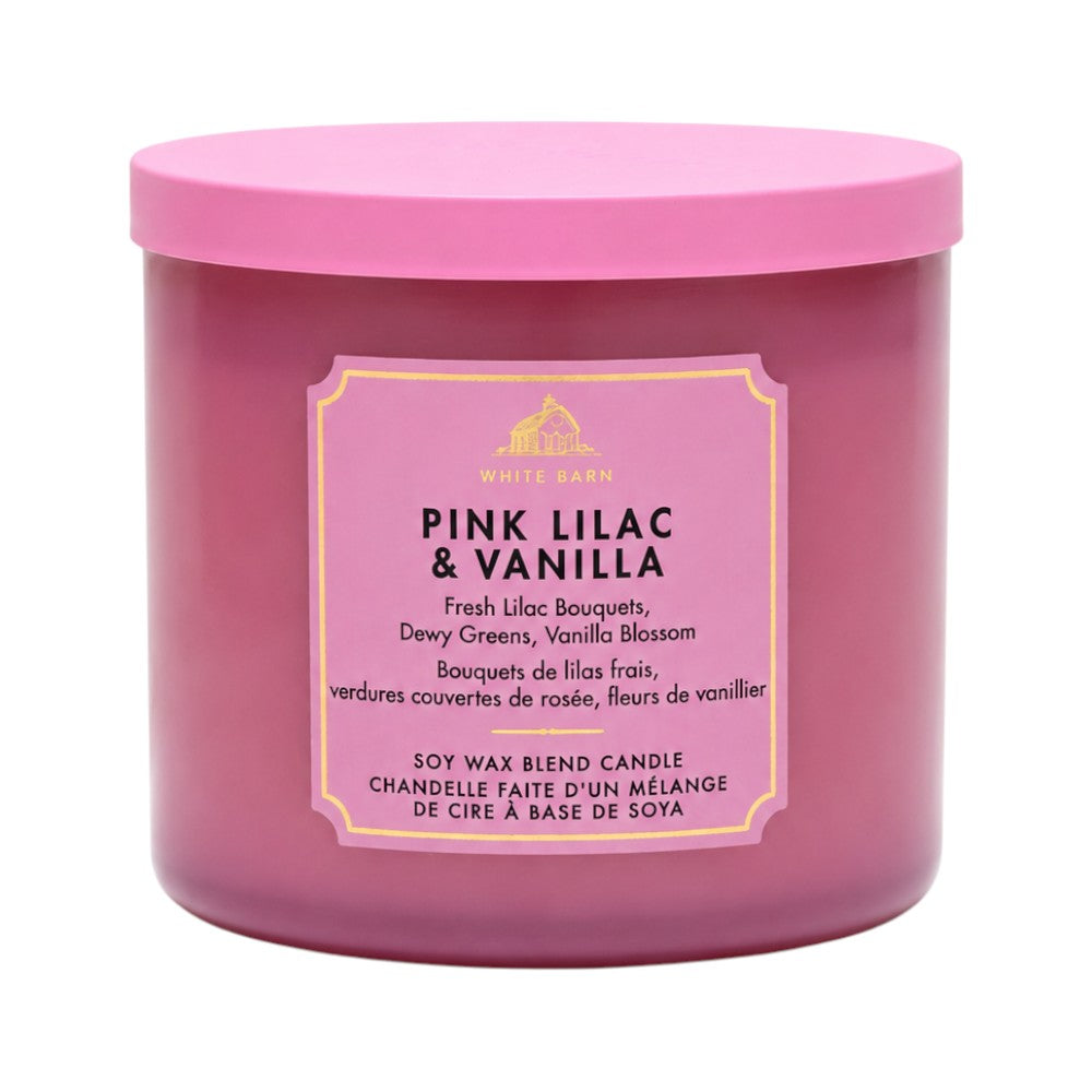 BATH & BODY WORKS PINK LILAC & VANILLA CANDLE 3 WICK 411 GM