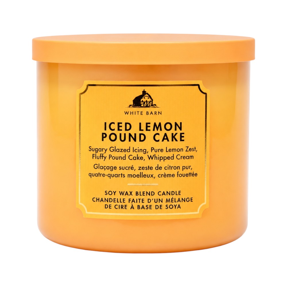 BATH & BODY WORKS 3 WICK CANDLE ICED LEMON POUND CAKE411G