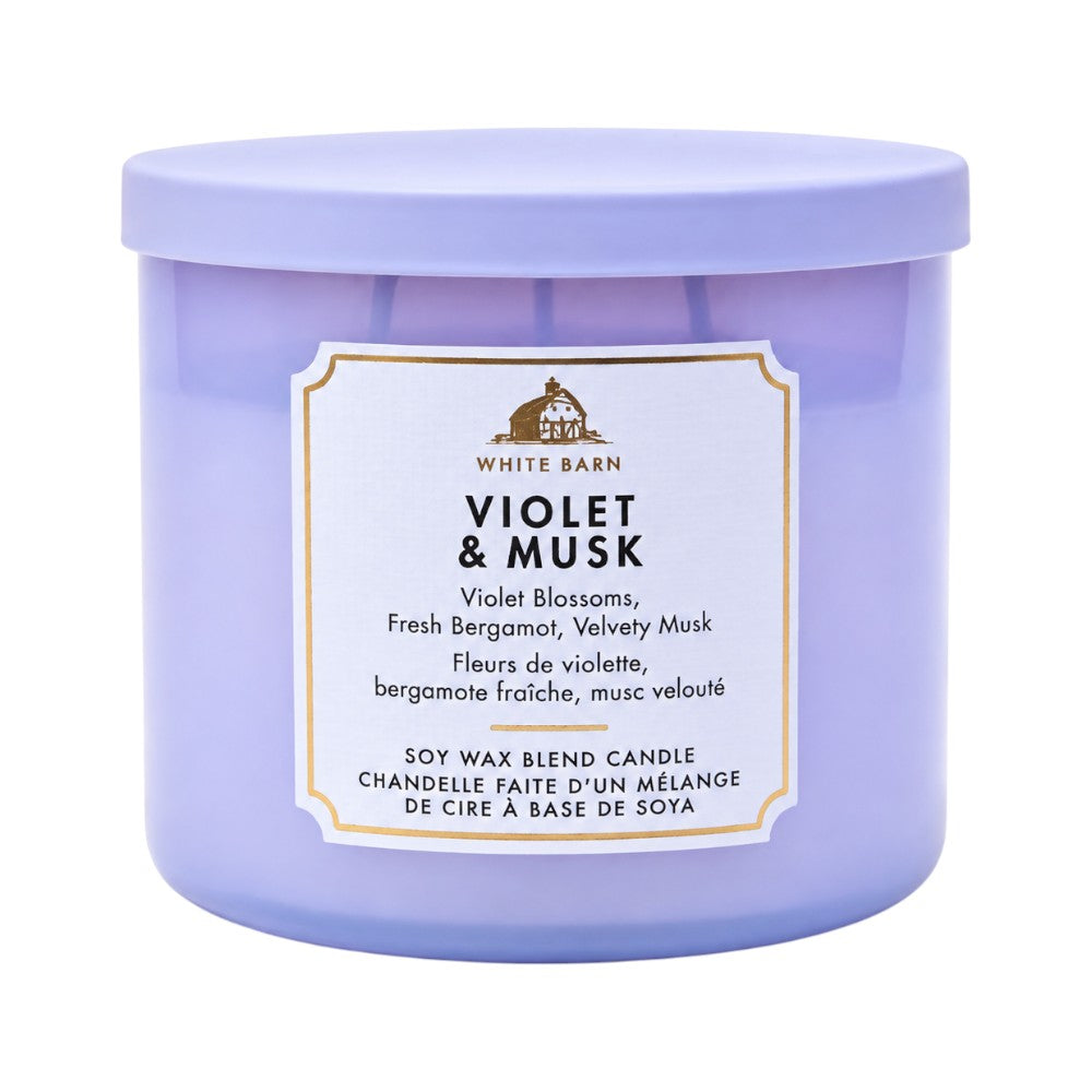 BATH & BODY WORKS 3 WICK CANDLE VIOLET AND MUSK 411 G